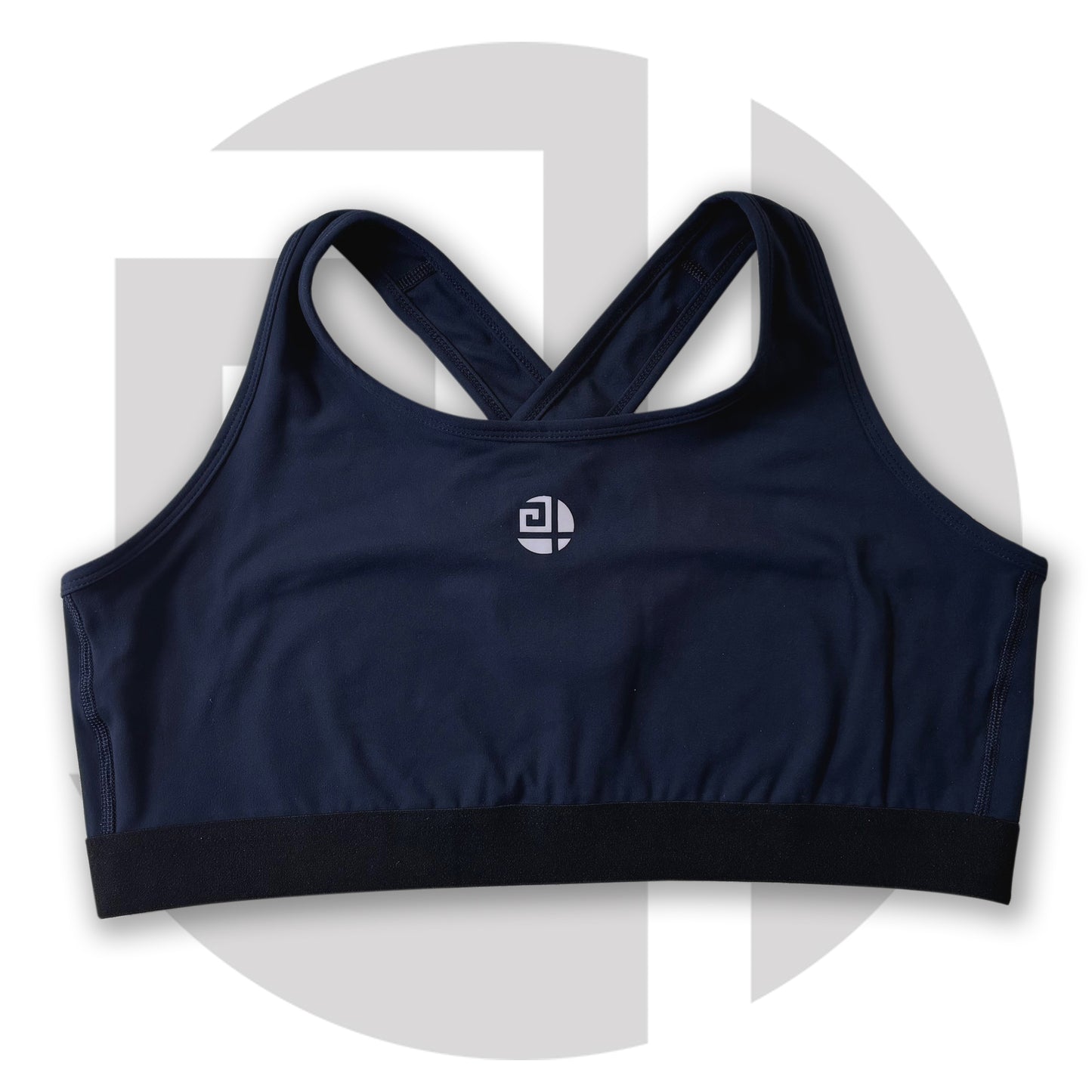 Navy high-impact plus size sports bra from Gym Stuff Plus, supportive design with cross-back straps.