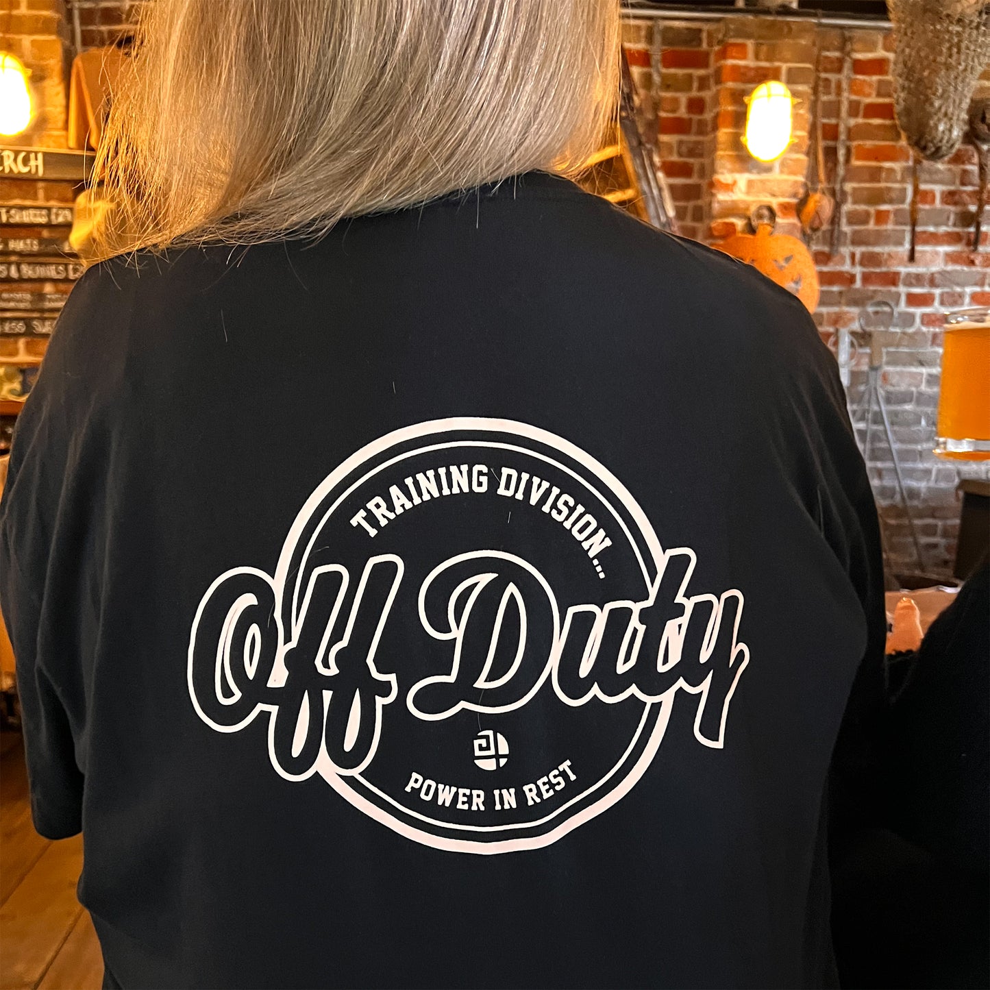 plus size black off duty t-shirt power in rest back graphic